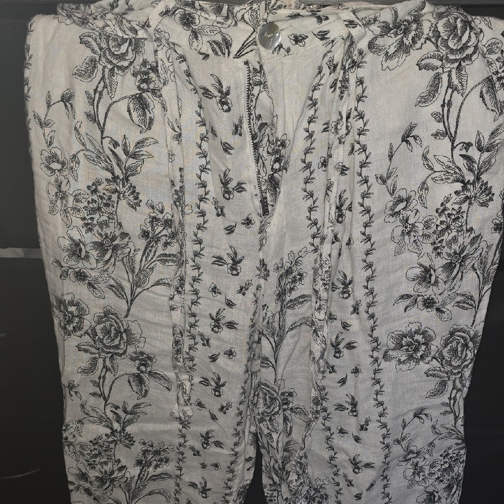 Floral Black and White Pants